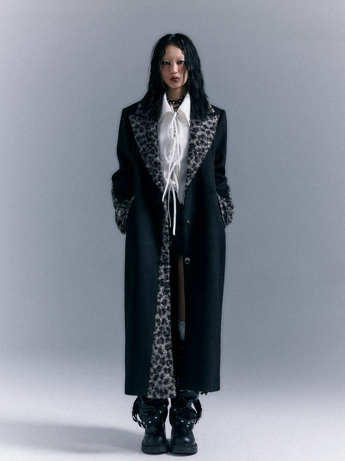 Frustration Garden Asymmetric Leopard Print Wool Blend Coat