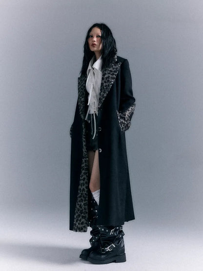 Frustration Garden Asymmetric Leopard Print Wool Blend Coat