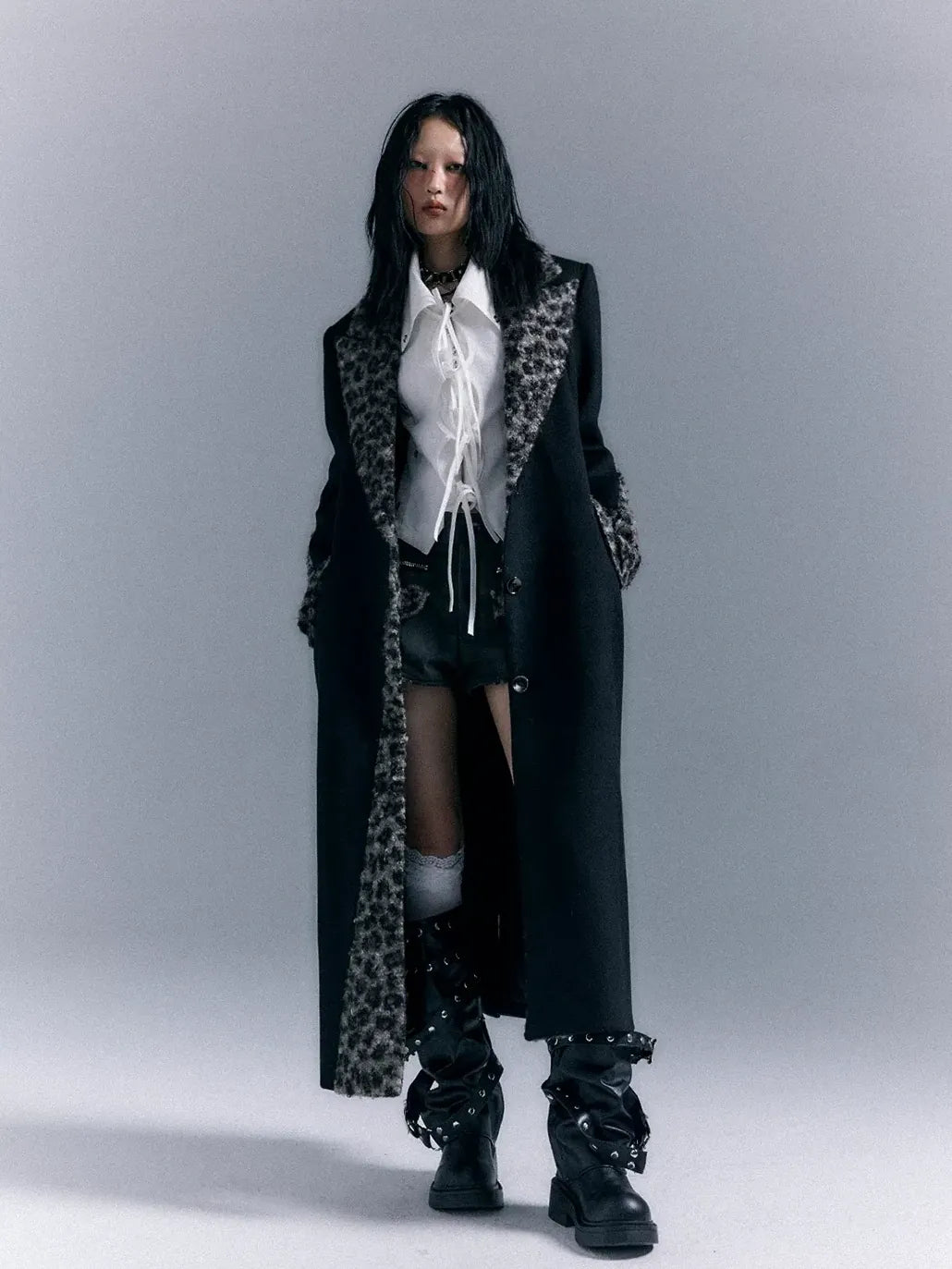 Frustration Garden Asymmetric Leopard Print Wool Blend Coat