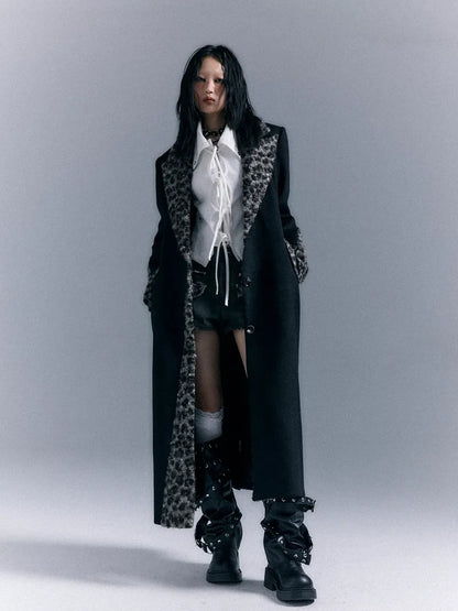 Frustration Garden Asymmetric Leopard Print Wool Blend Coat