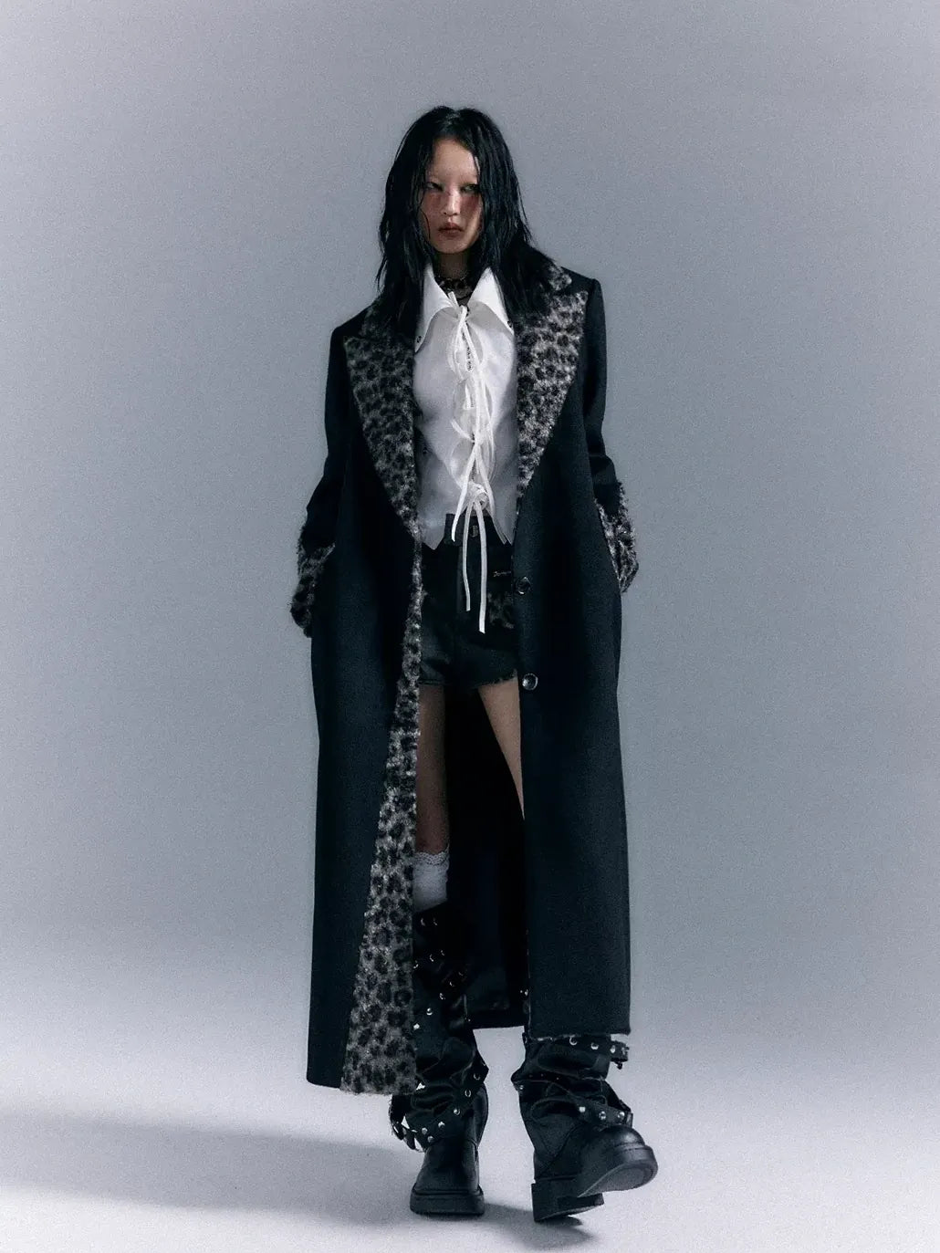 Frustration Garden Asymmetric Leopard Print Wool Blend Coat