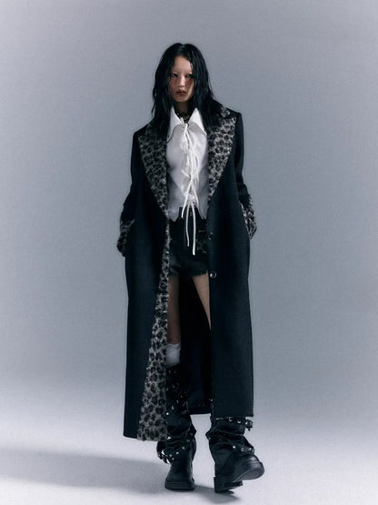 Frustration Garden Asymmetric Leopard Print Wool Blend Coat