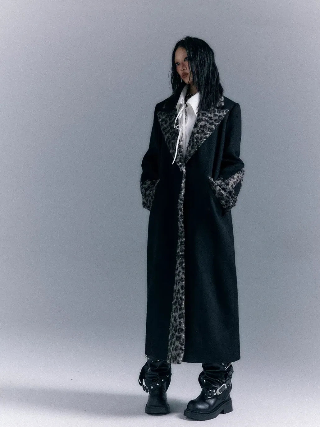 Frustration Garden Asymmetric Leopard Print Wool Blend Coat