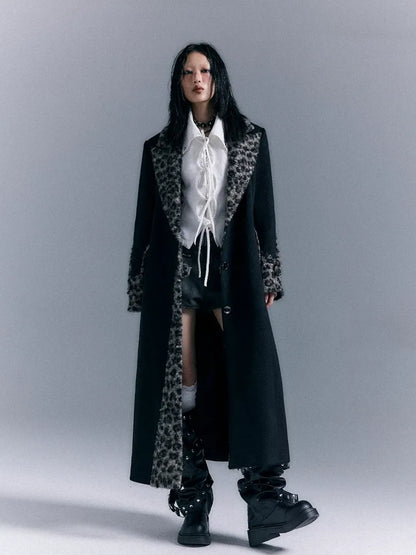 Frustration Garden Asymmetric Leopard Print Wool Blend Coat