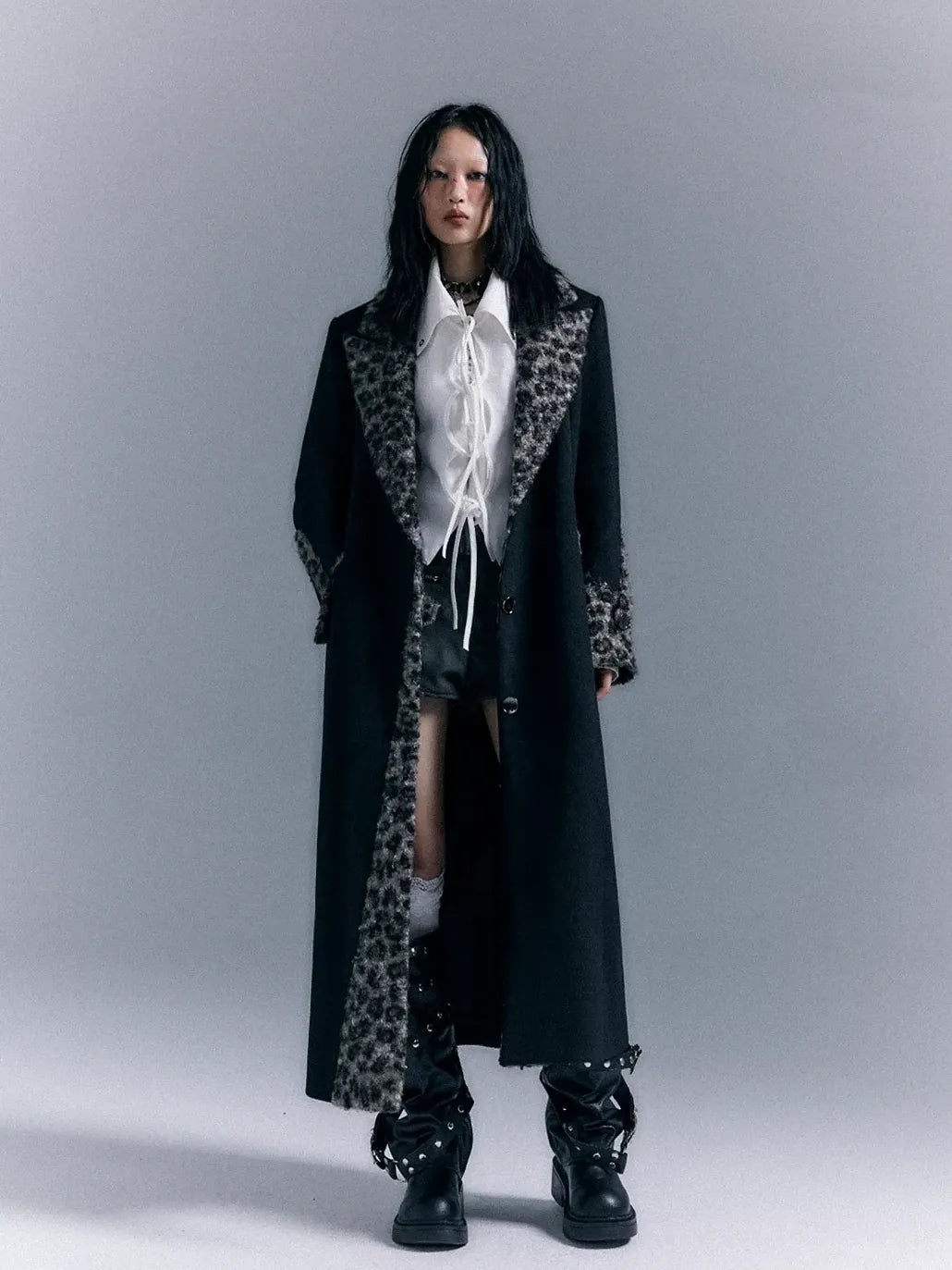 Frustration Garden Asymmetric Leopard Print Wool Blend Coat