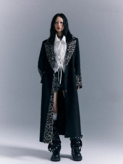 Frustration Garden Asymmetric Leopard Print Wool Blend Coat