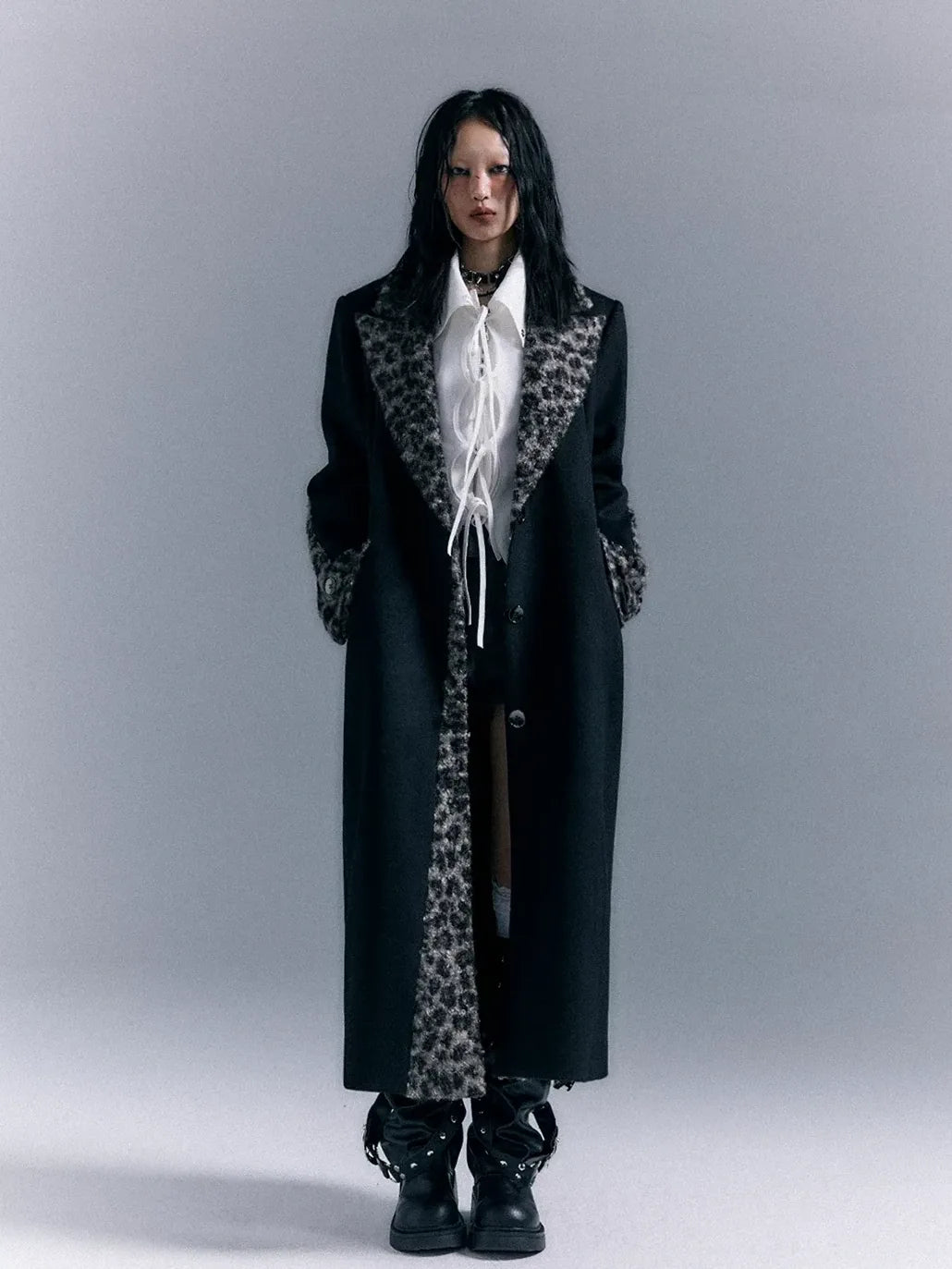 Frustration Garden Asymmetric Leopard Print Wool Blend Coat