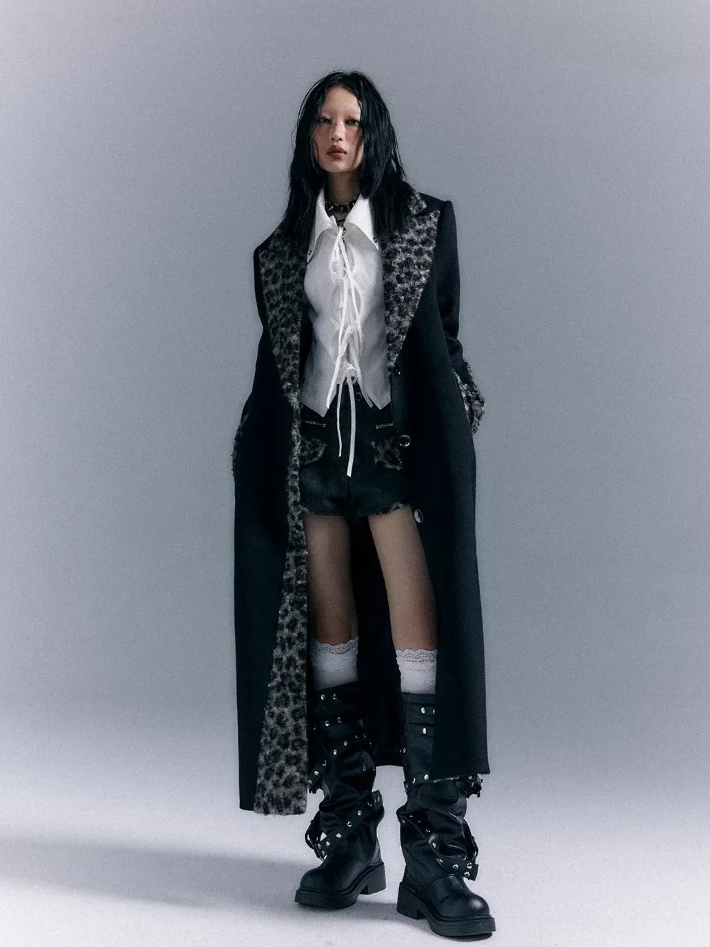 Frustration Garden Asymmetric Leopard Print Wool Blend Coat