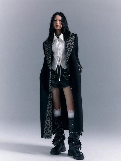 Frustration Garden Asymmetric Leopard Print Wool Blend Coat