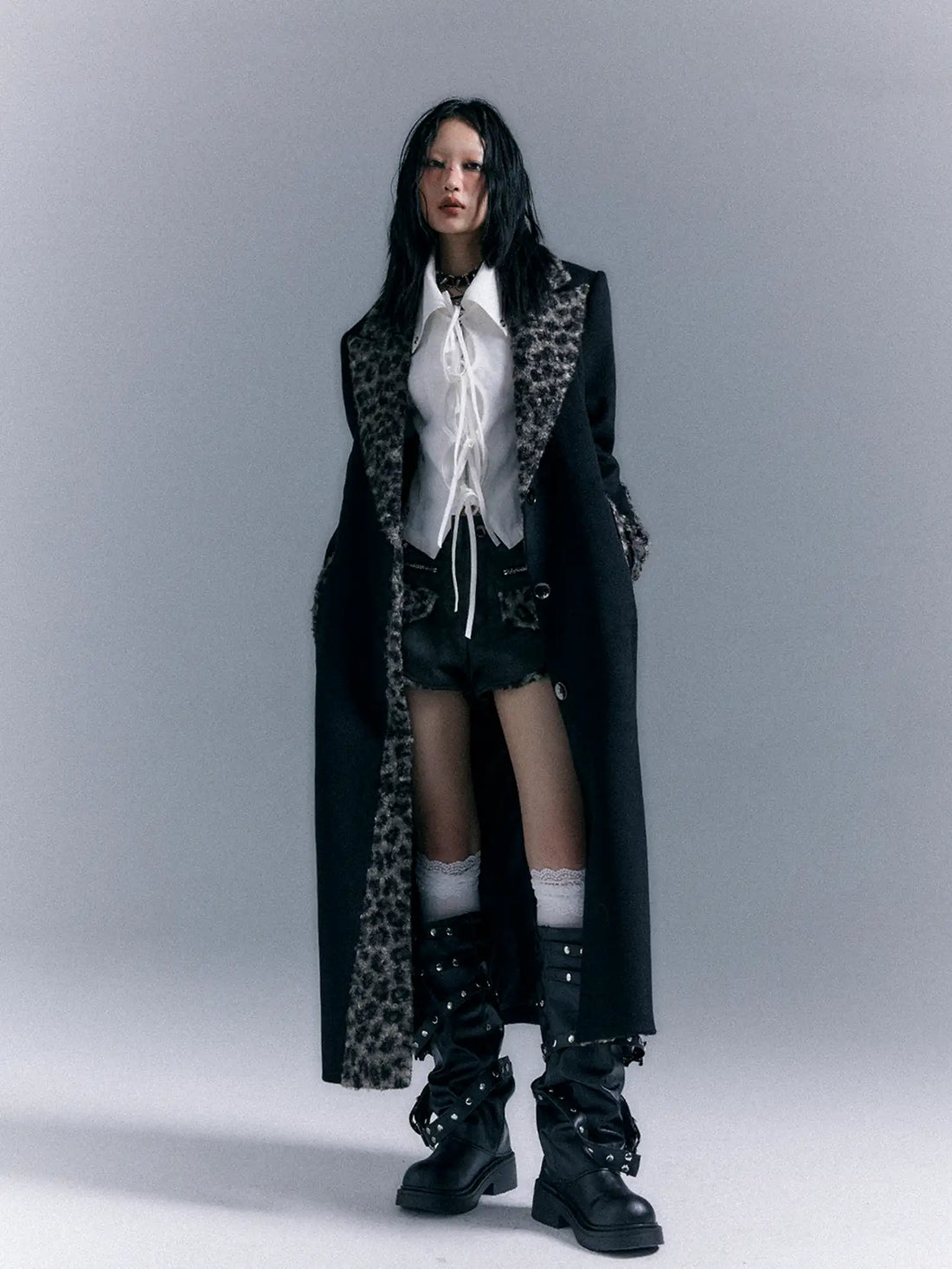 Frustration Garden Asymmetric Leopard Print Wool Blend Coat