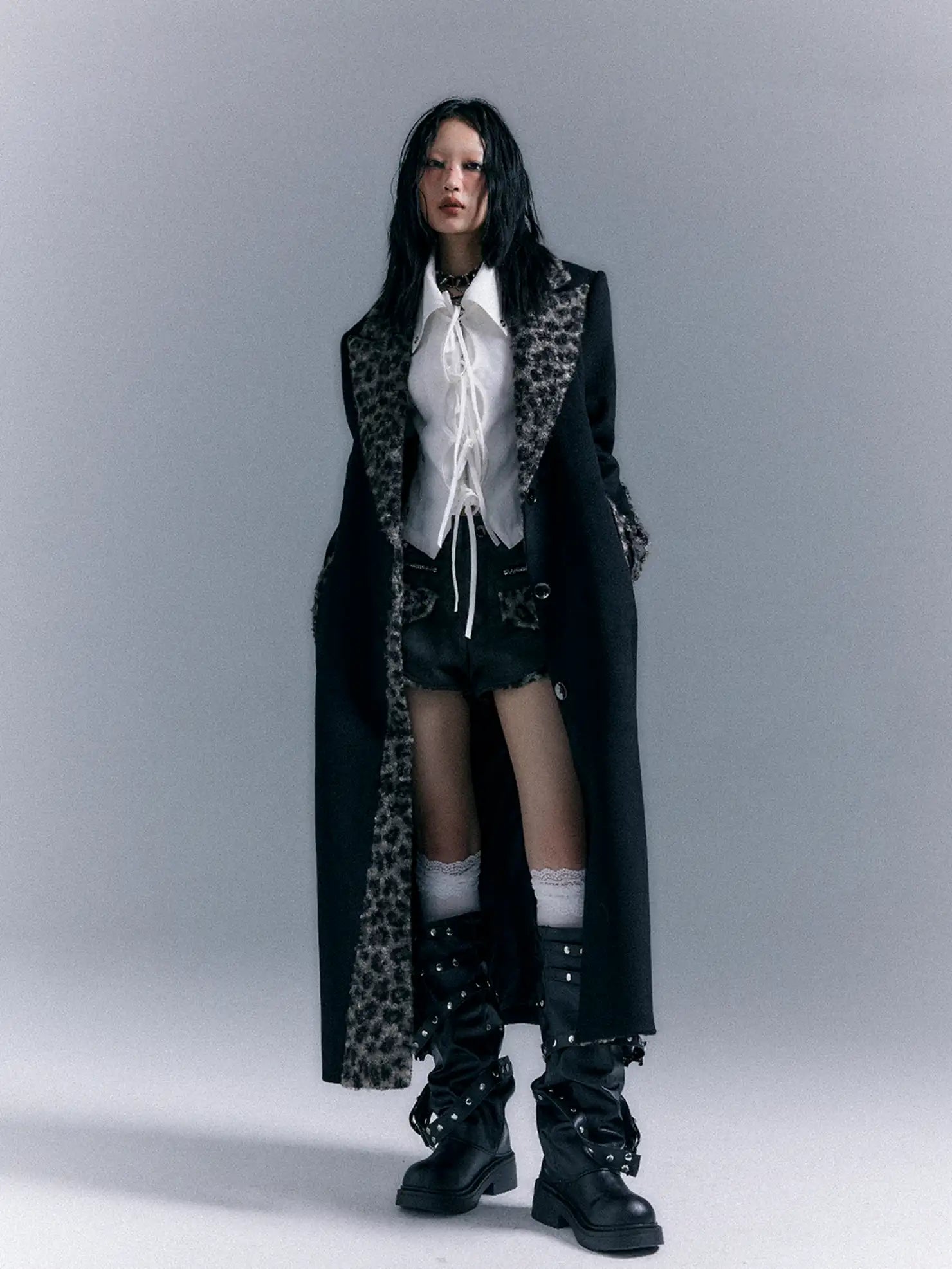 Frustration Garden Asymmetric Leopard Print Wool Blend Coat