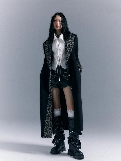 Frustration Garden Asymmetric Leopard Print Wool Blend Coat