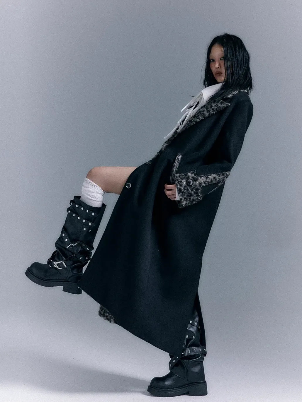 Frustration Garden Asymmetric Leopard Print Wool Blend Coat