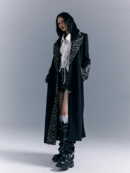 Frustration Garden Asymmetric Leopard Print Wool Blend Coat