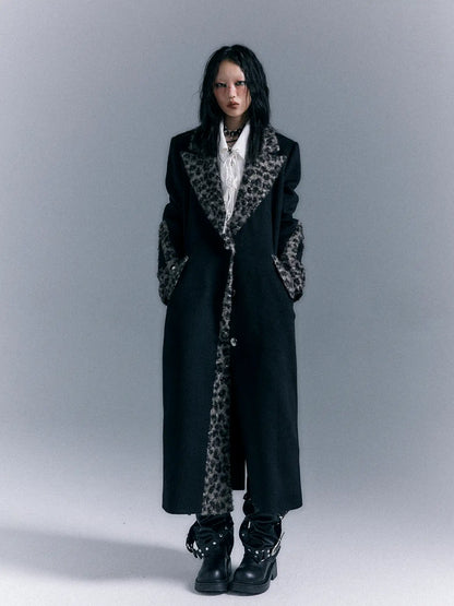 Frustration Garden Asymmetric Leopard Print Wool Blend Coat