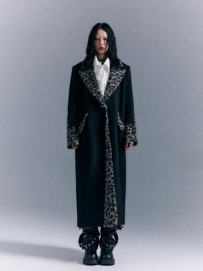 Frustration Garden Asymmetric Leopard Print Wool Blend Coat
