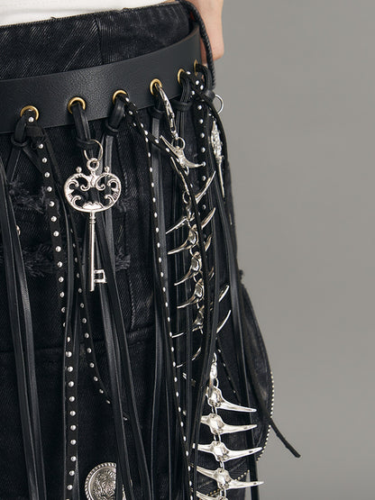 Frustration Garden Black Fringe Punk Heavy Industrial Handmade Street Women&