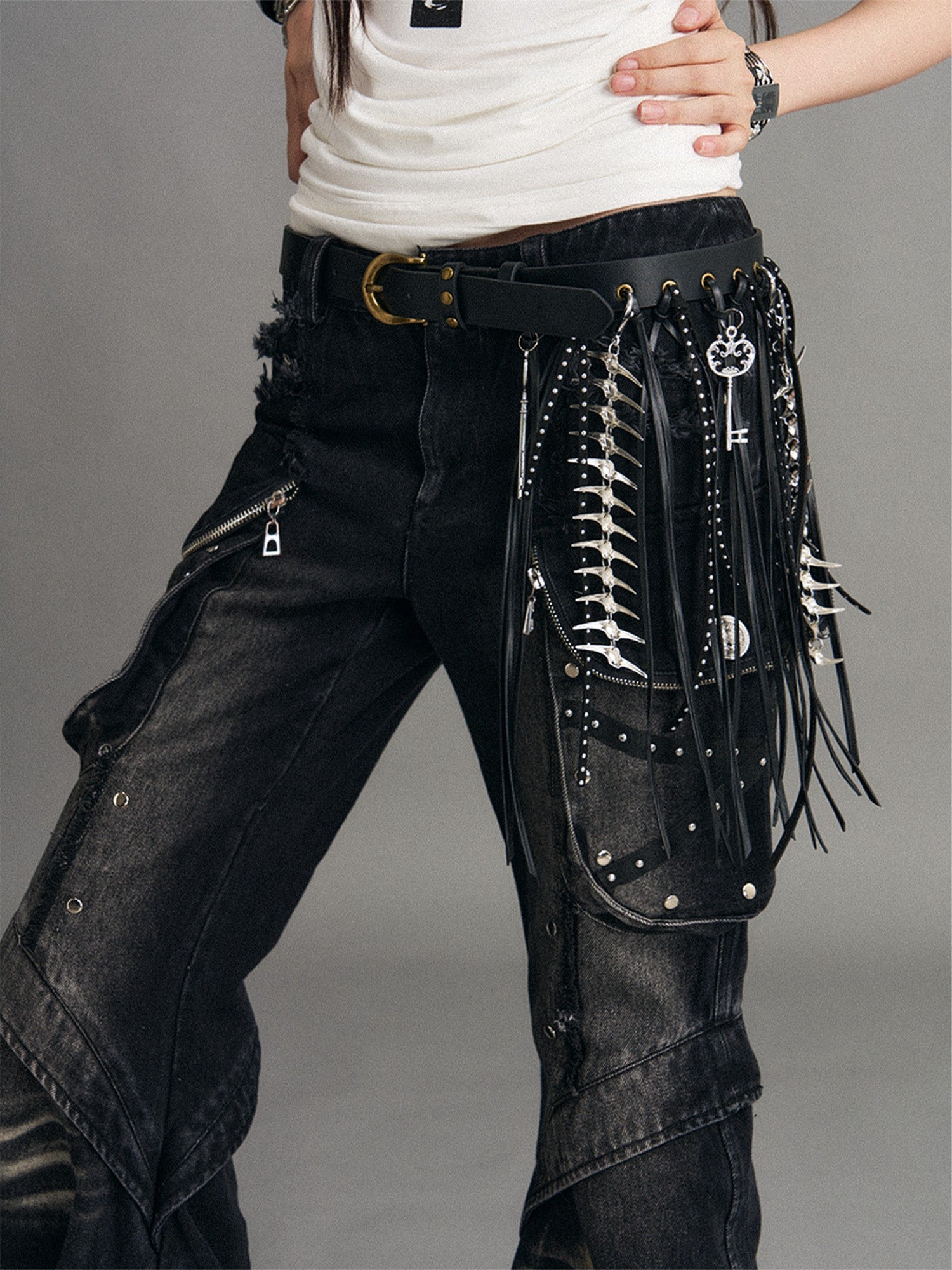 Frustration Garden Black Fringe Punk Heavy Industrial Handmade Street Women&