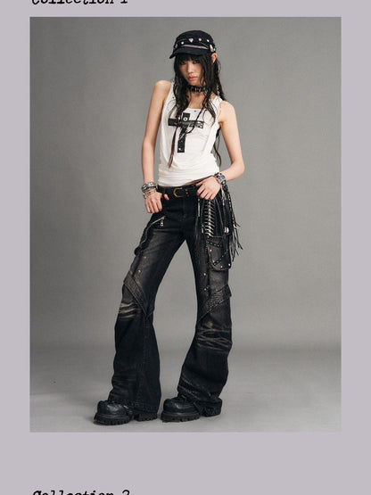 Frustration Garden Black Fringe Punk Heavy Industrial Handmade Street Women&