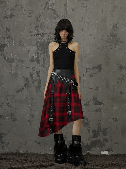 Frustration Garden Black Red Plaid Patchwork Asymmetrical Rock Women&