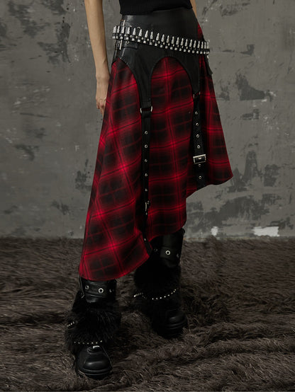 Frustration Garden Black Red Plaid Patchwork Asymmetrical Rock Women&
