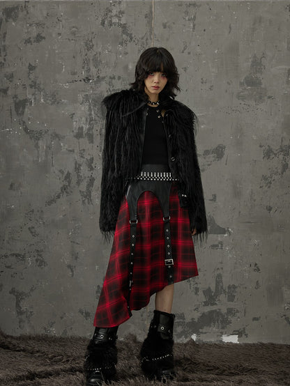 Frustration Garden Black Red Plaid Patchwork Asymmetrical Rock Women&