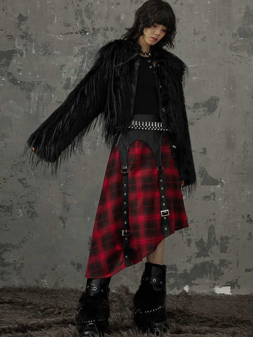 Frustration Garden Black Red Plaid Patchwork Asymmetrical Rock Women&