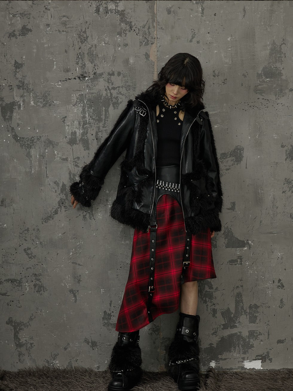 Frustration Garden Black Red Plaid Patchwork Asymmetrical Rock Women&