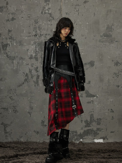 Frustration Garden Black Red Plaid Patchwork Asymmetrical Rock Women&
