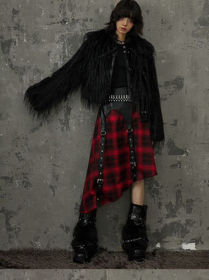 Frustration Garden Black Red Plaid Patchwork Asymmetrical Rock Women&