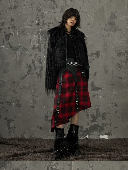 Frustration Garden Black Red Plaid Patchwork Asymmetrical Rock Women&