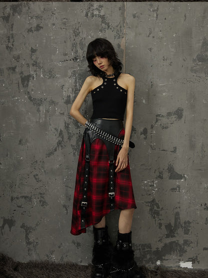 Frustration Garden Black Red Plaid Patchwork Asymmetrical Rock Women&