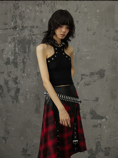 Frustration Garden Black Red Plaid Patchwork Asymmetrical Rock Women&