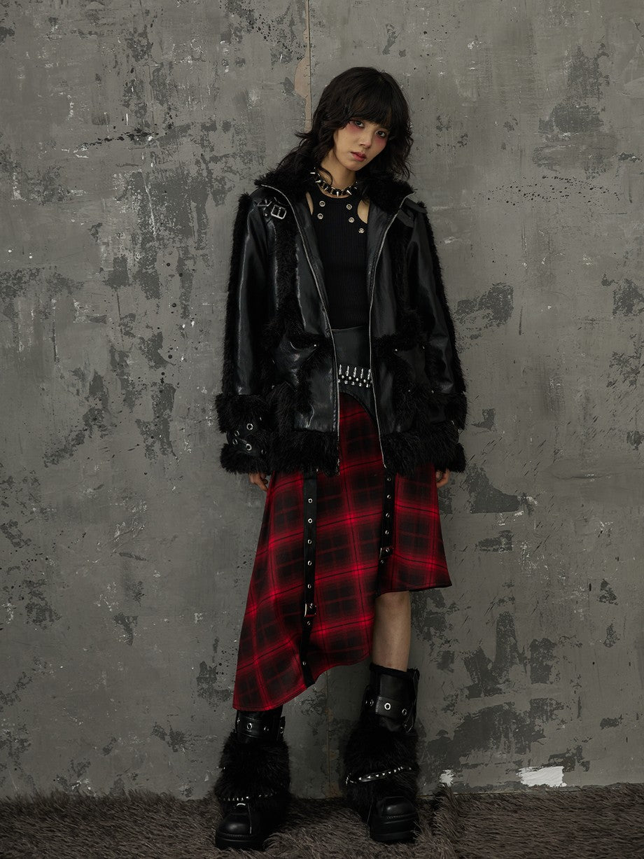 Frustration Garden Black Red Plaid Patchwork Asymmetrical Rock Women&