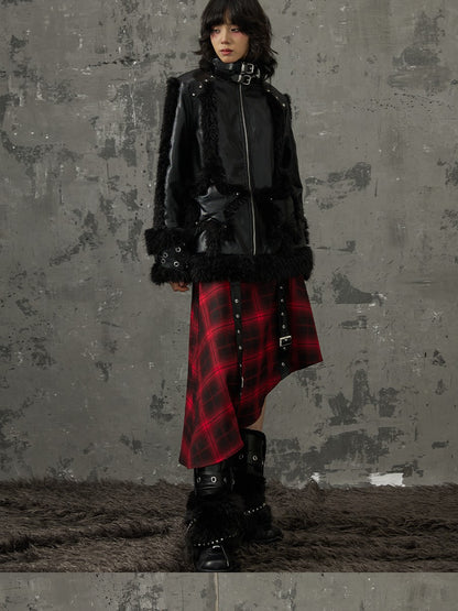 Frustration Garden Black Red Plaid Patchwork Asymmetrical Rock Women&