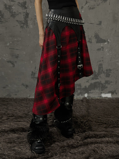 Frustration Garden Black Red Plaid Patchwork Asymmetrical Rock Women&