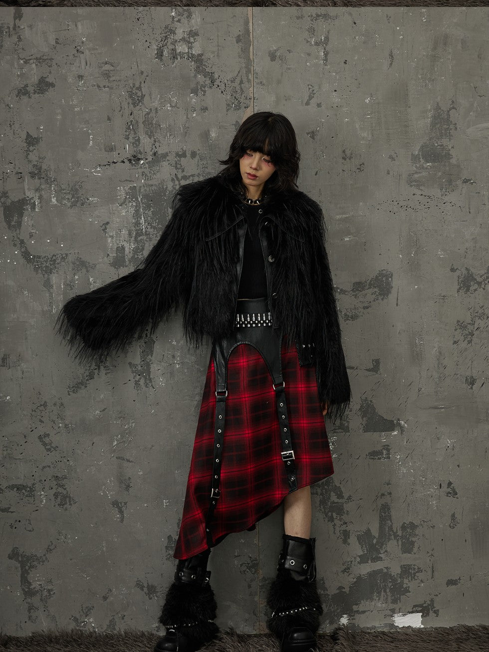 Frustration Garden Black Red Plaid Patchwork Asymmetrical Rock Women&