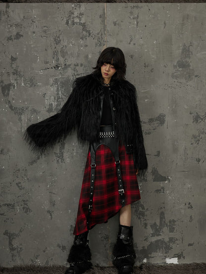 Frustration Garden Black Red Plaid Patchwork Asymmetrical Rock Women&