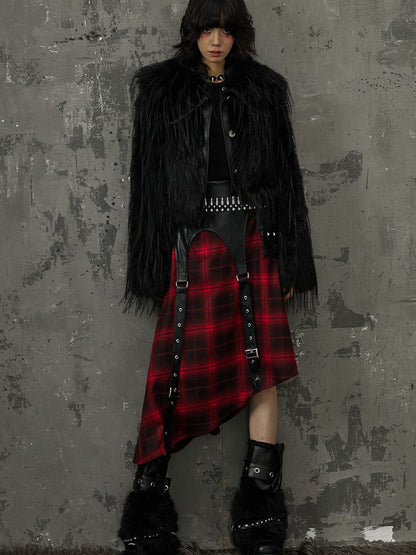 Frustration Garden Black Red Plaid Patchwork Asymmetrical Rock Women&