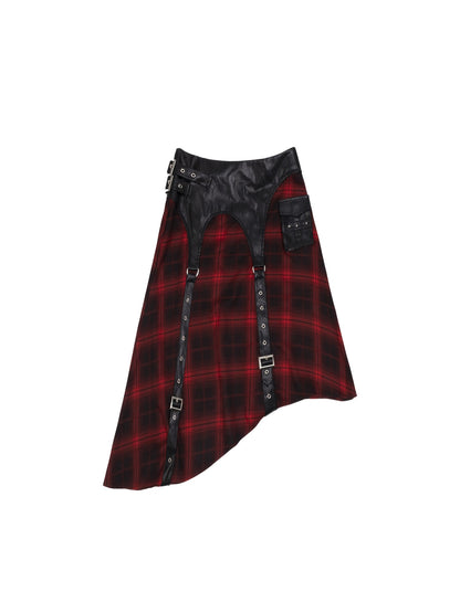 Frustration Garden Black Red Plaid Patchwork Asymmetrical Rock Women&