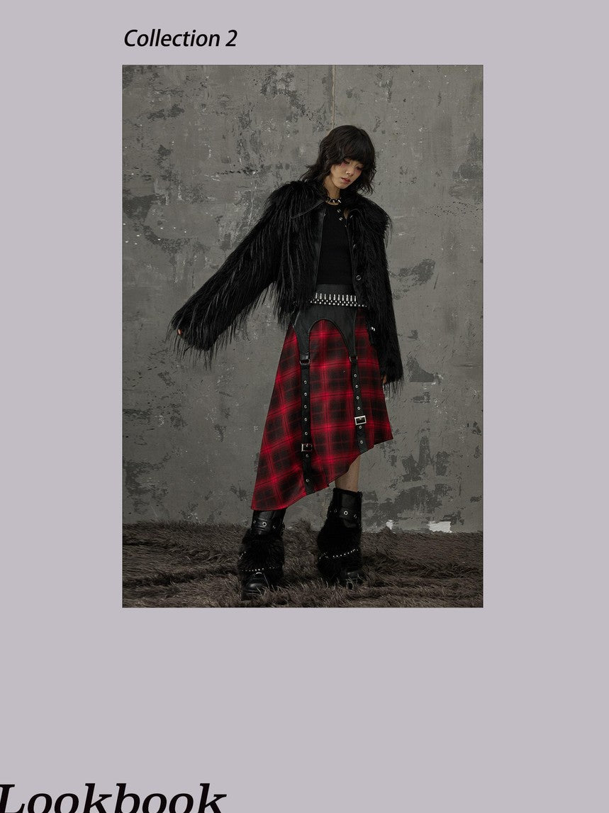 Frustration Garden Black Red Plaid Patchwork Asymmetrical Rock Women&