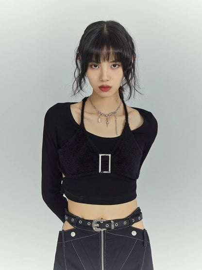 Black Sweet Cool Cut Out Layered Knit Top