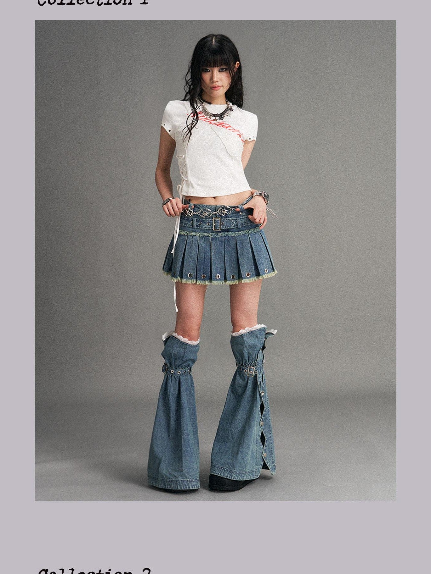 Frustration Garden Blue Punk Distressed Low Waist Belted Zip Women&