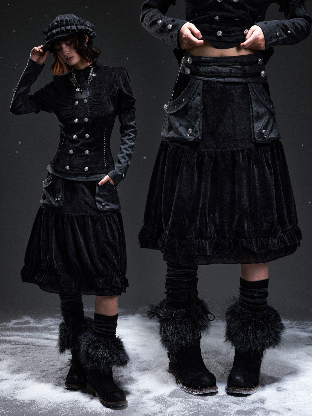 Frustration Garden Corduroy Pleated A Line Palace Style Women&