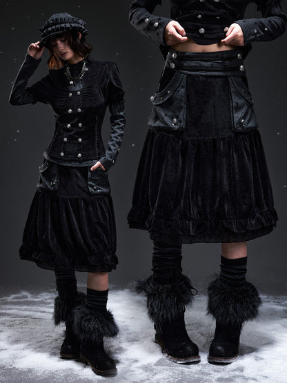Frustration Garden Corduroy Pleated A Line Palace Style Women&
