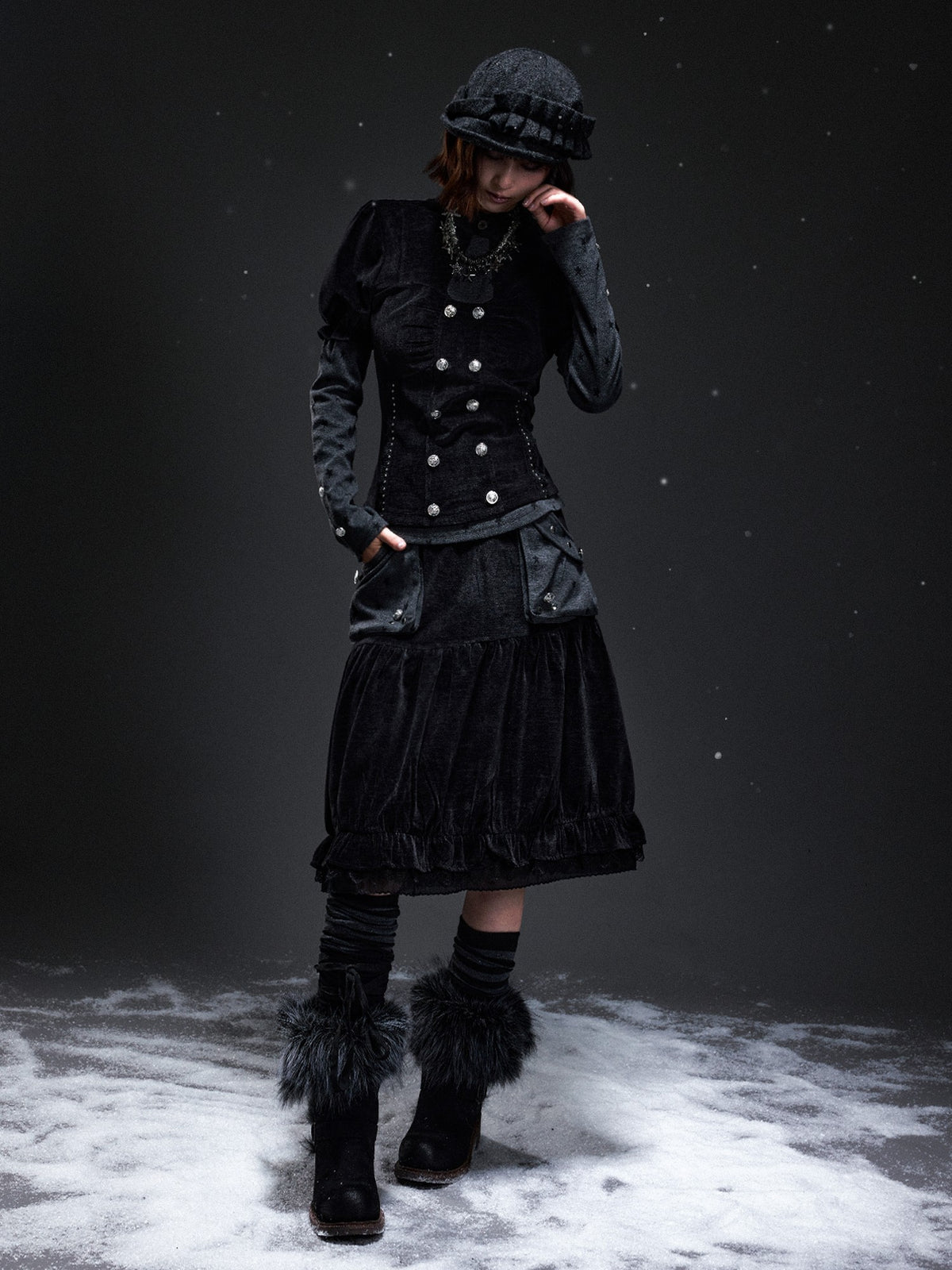 Frustration Garden Corduroy Pleated A Line Palace Style Women&