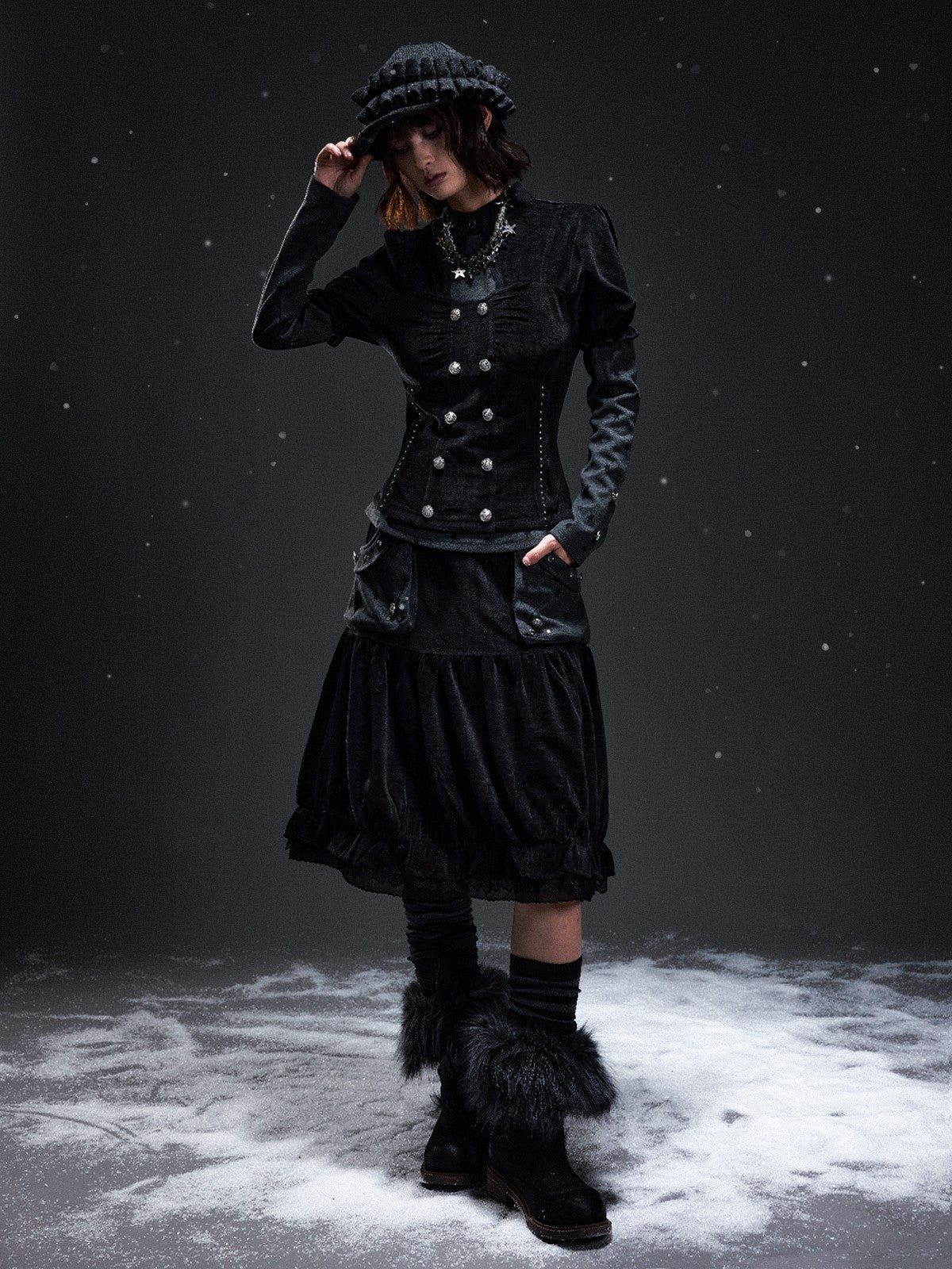 Frustration Garden Corduroy Pleated A Line Palace Style Women&