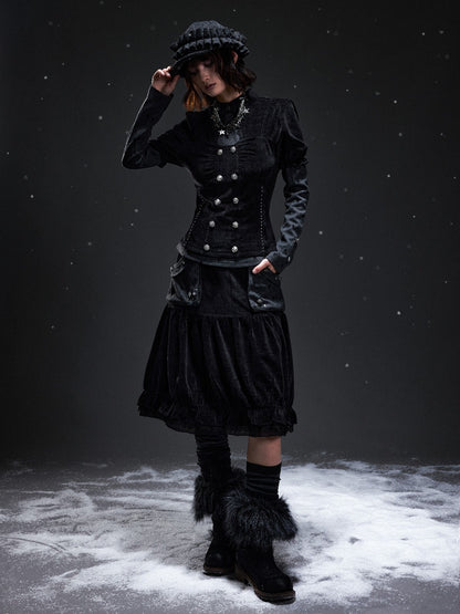 Frustration Garden Corduroy Pleated A Line Palace Style Women&