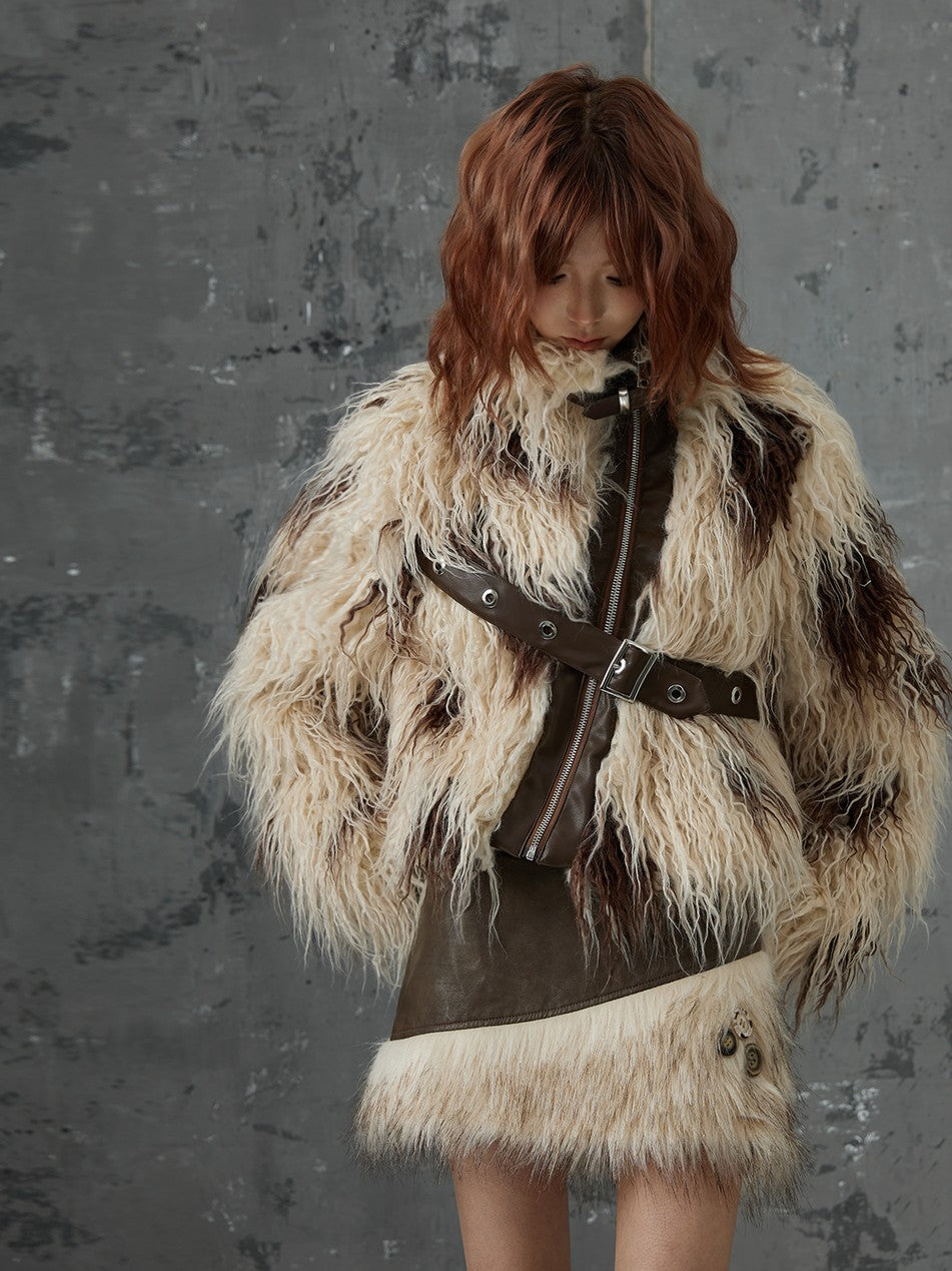 Frustration Garden Cow Brown Patchwork Cross Asymmetric Zip Women&