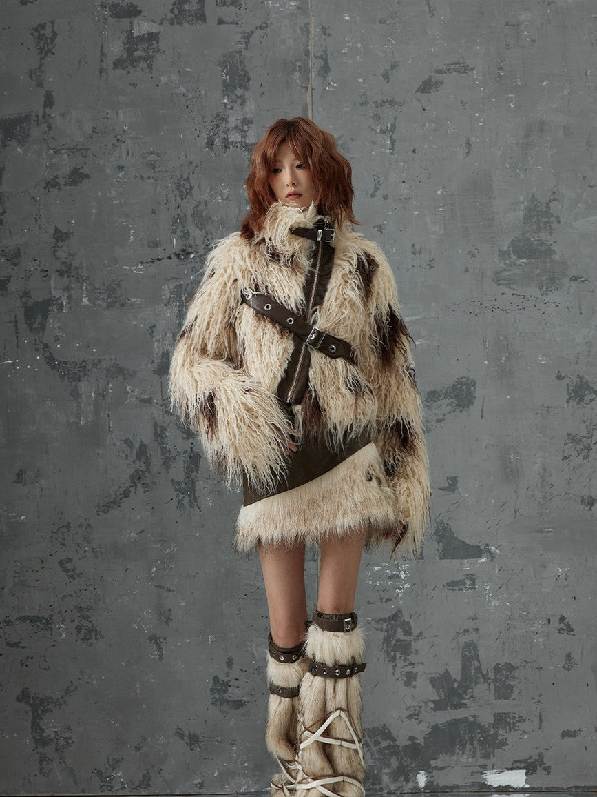 Frustration Garden Cow Brown Patchwork Cross Asymmetric Zip Women&